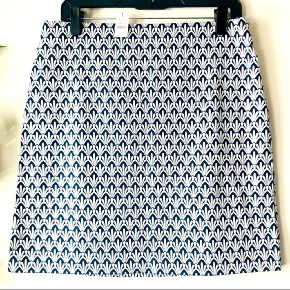 Talbots Classic Cotton A-Line Skirt Navy and White Fan Print Size 10 - Picture 2 of 12